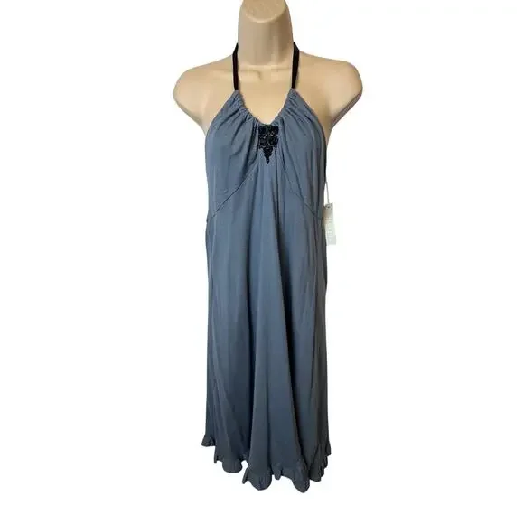 NWT Velvet by Graham & Spencer Halter Dress Blue Cotton Silk Trim Size L Western - Picture 2 of 11